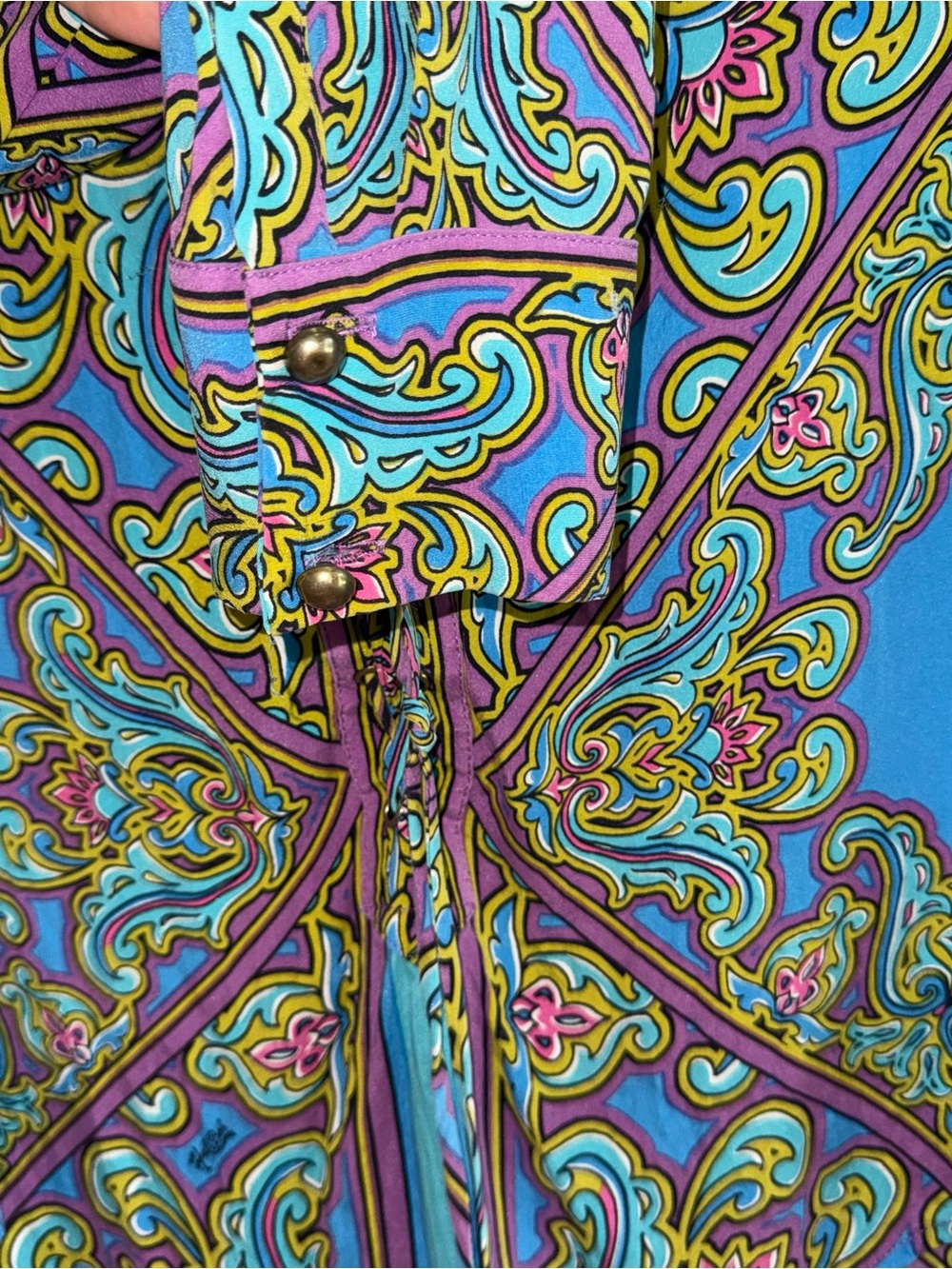 Hale Bob Turquoise Blue Paisley-Print Long Sleeve Top - Picture 4 of 6